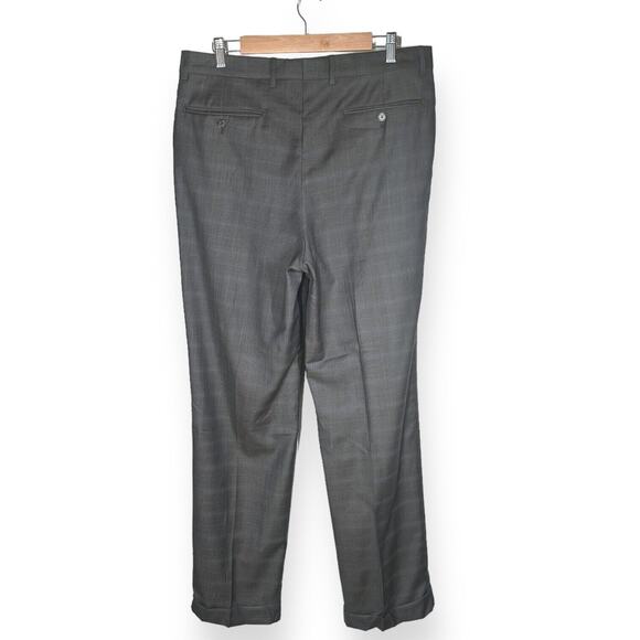 FACONNABLE Vintage Pleated Dress Pants Slacks Straight Leg Plaid Cuffed Gray 35 - Picture 2 of 10